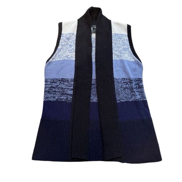 Ann Taylor Sweater Vest Cardigan Women’s L Blue Stripes Colorblock - Picture 1 of 11